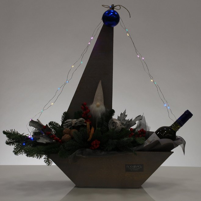 Boat in GREY base with led lights and wine