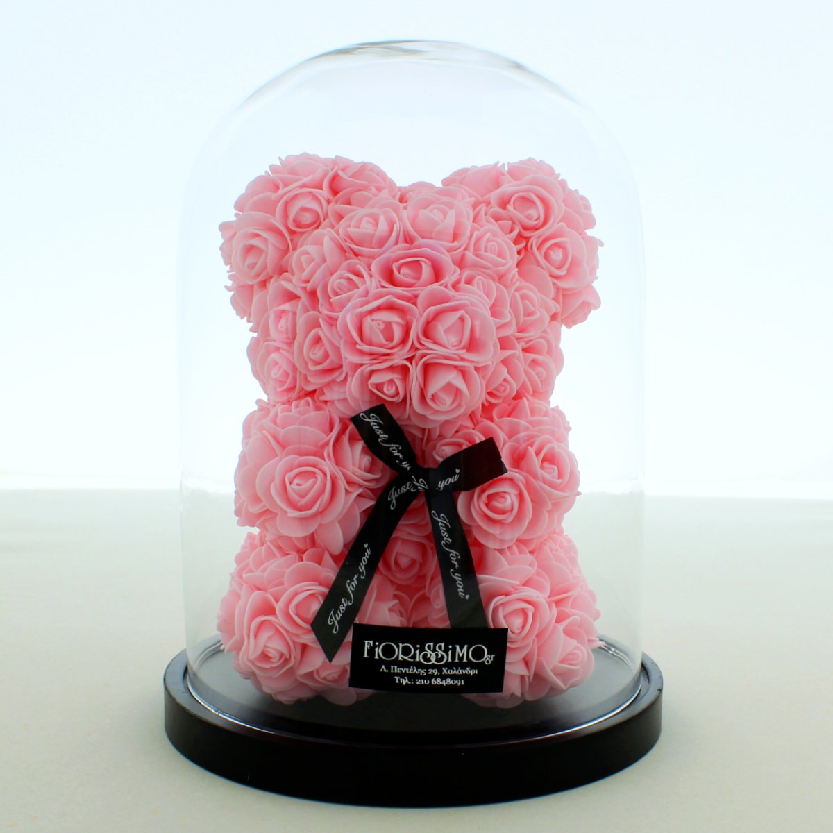 Rose Bear pink in glass dome!