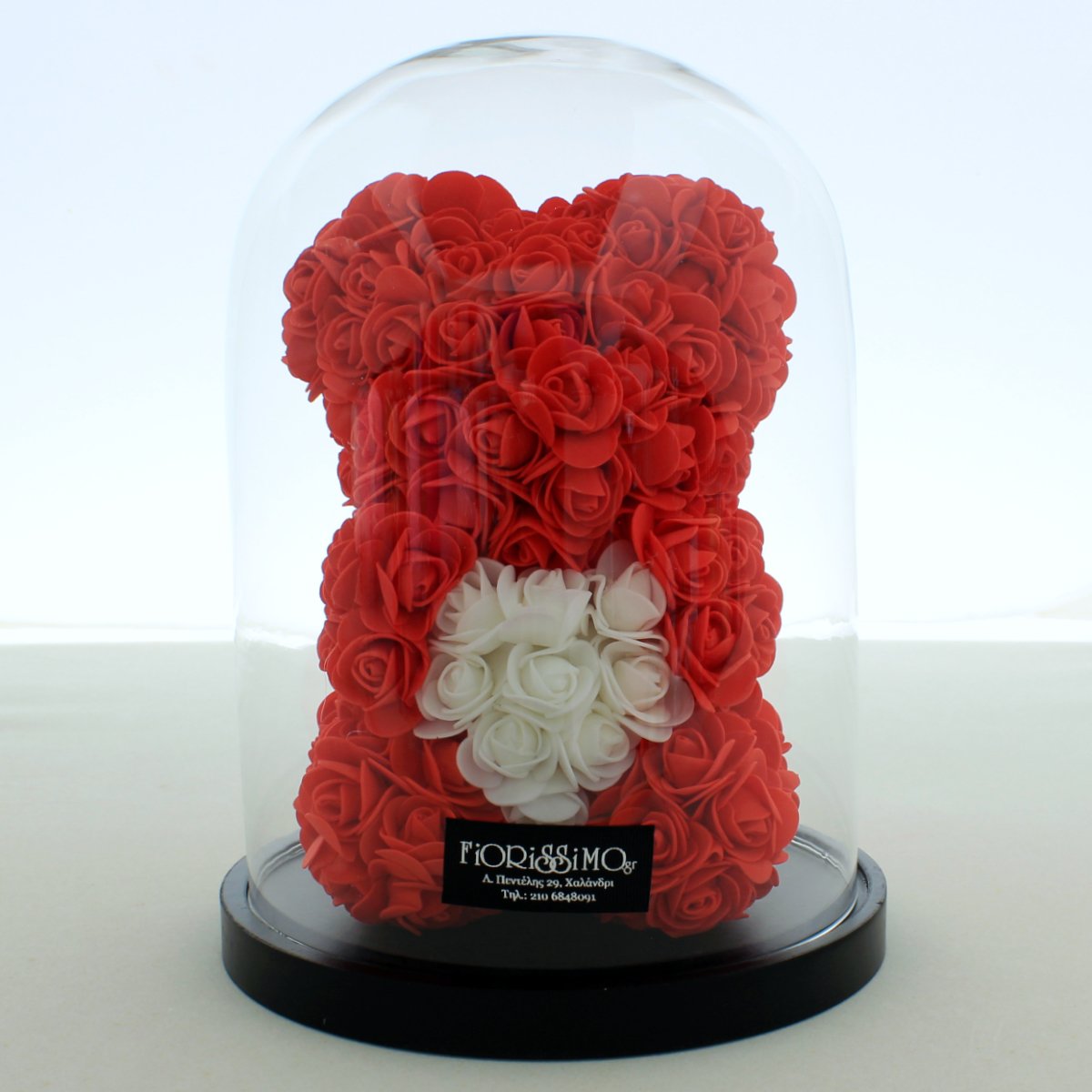 Rose Bear red with heart in glass dome!