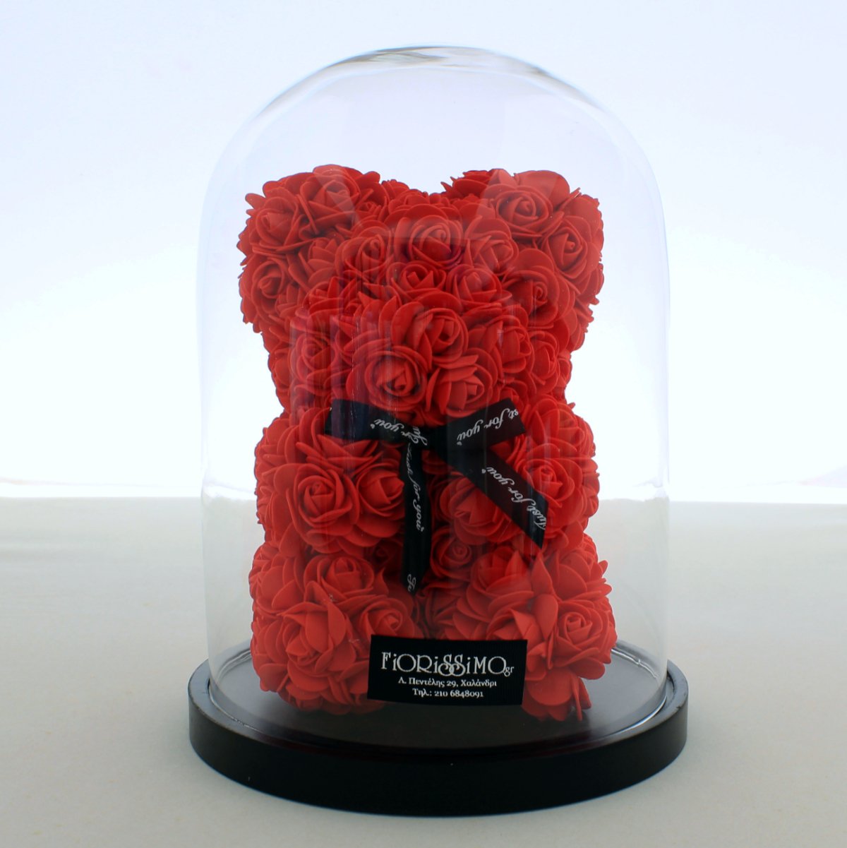 Rose Bear red in glass dome!