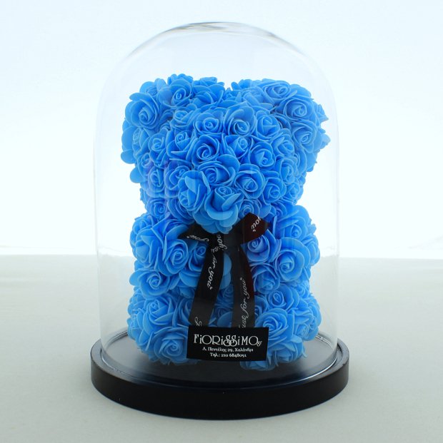 Rose Bear blue in glass dome!