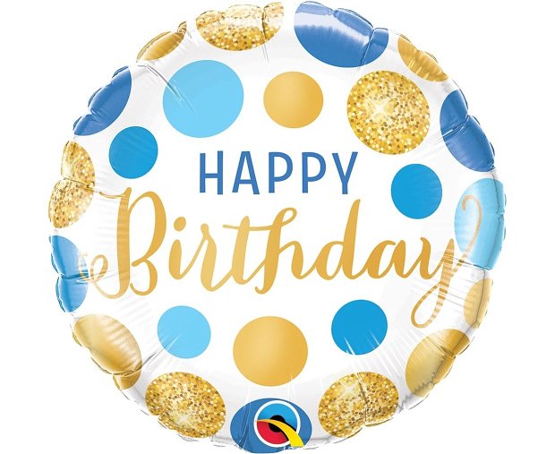 Foil balloon happy birthday blue polka